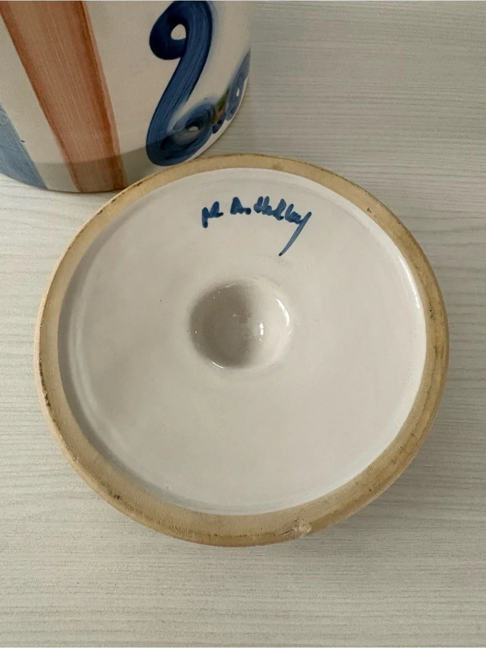 M.A.Hadley Flour Canister Ceramic Jar in Blue/White Handpainted with lid